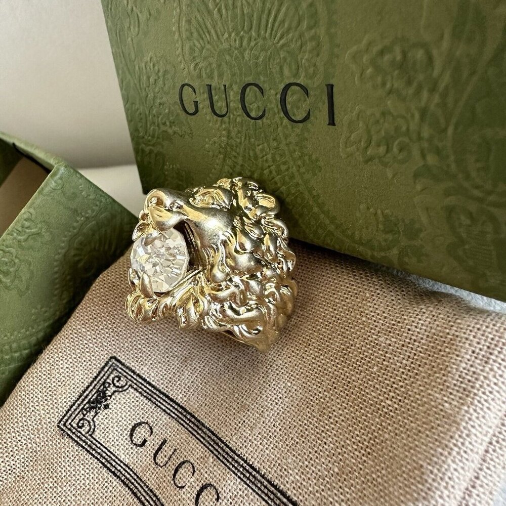 NEW Gucci Lion Ring White Crystal Size 16 IT 7.5 US - Picture 9 of 12